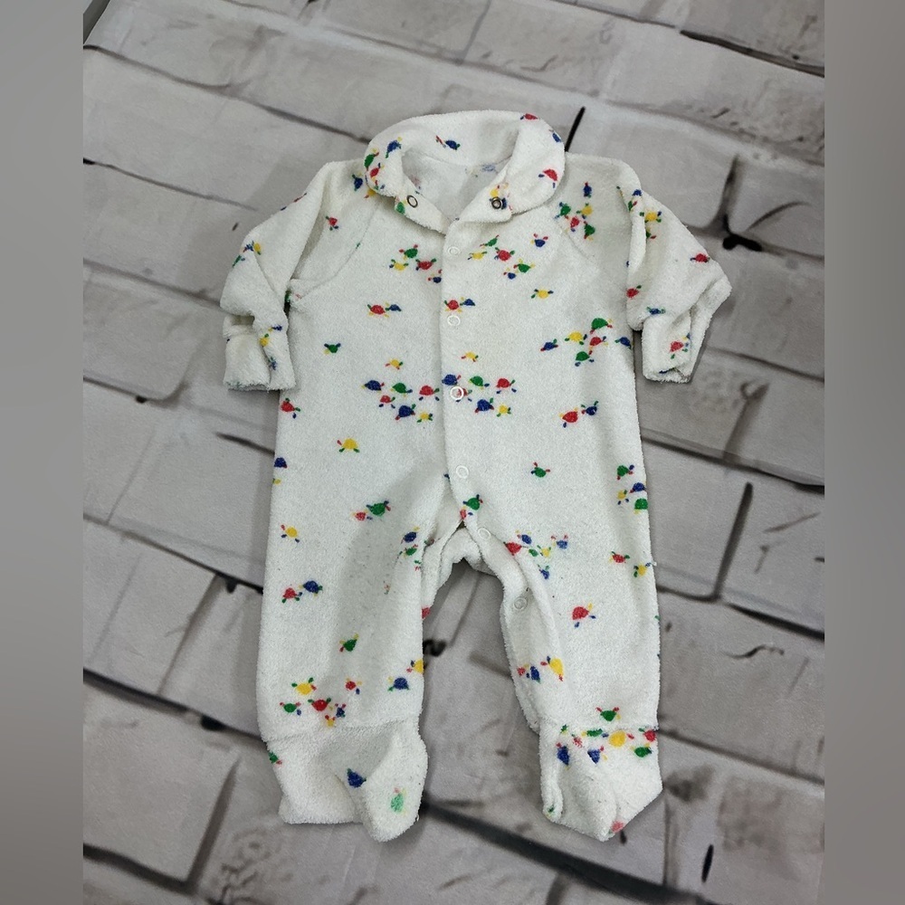 vintage Pastels White Kids Footie with Multicolor Print